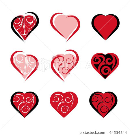 Cute hand drawn hearts icon vector set 64534844