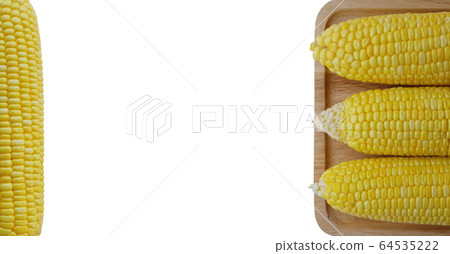 Corn on the wooden tray Corn on the wooden tray 64535222