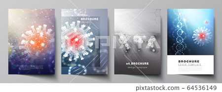 Vector layout of A4 cover mockups templates for brochure, flyer layout, booklet, cover design, book design. 3d medical background of corona virus. Covid 19, coronavirus infection. Virus concept. Vector layout of A4 cover mockups templates for brochure, flyer layout, booklet, cover design, book design. 3d medical background of corona virus. Covid 19, coronavirus infection. Virus concept. 64536149