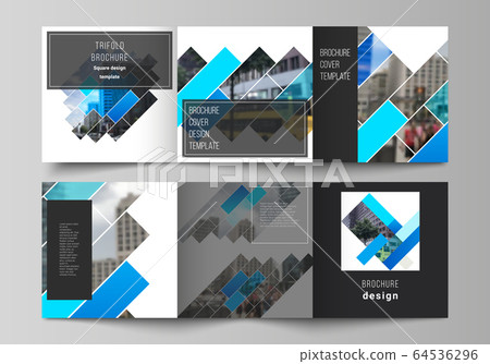 The minimal vector editable layout of square format covers design templates for trifold brochure, flyer, magazine. Abstract geometric pattern creative modern blue background with rectangles. 64536296
