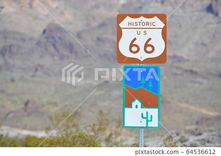 U.S. Route 66 Sign in remote Mohave County, Arizona USA U.S. Route 66 Sign in remote Mohave County, Arizona USA 64536612