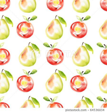 Fruit seamless pattern 5. Watercolor apples and pears. Isolated on white. Fruit seamless pattern 5. Watercolor apples and pears. Isolated on white. 64536834