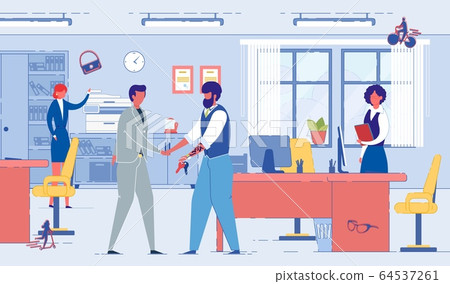 Man Handshaking Getting Key from Agent in Office 64537261