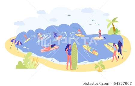 Group different Surfer on Clear, Ocean Shore. Group different Surfer on Clear, Ocean Shore. 64537967