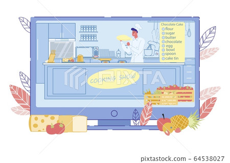 Cooking TV Show Broadcasting on TV-Set Screen Cooking TV Show Broadcasting on TV-Set Screen 64538027