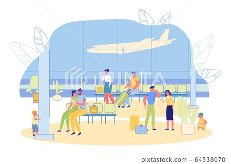 Terminal Waiting Hall Window View on Airfield. 64538070