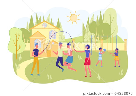BOys and Girls on Children Summer Camp Playground. 64538073