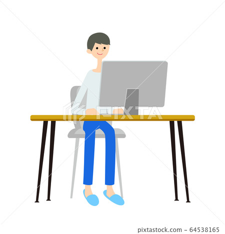 Illustration of a man doing remote work Illustration of a man doing remote work 64538165