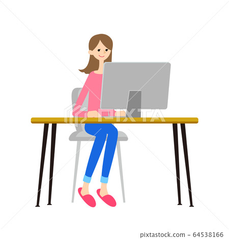 一個女人在做遠程工作的插圖 一個女人在做遠程工作的插圖 64538166