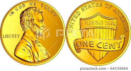 Vector American Money Gold Coin One Cent Penny Stock Illustration Pixta