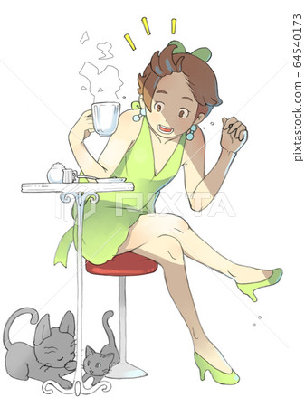 貓的父母和孩子來到咖啡館休息的地方 貓的父母和孩子來到咖啡館休息的地方 64540173