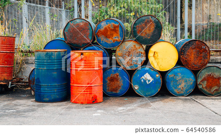 Rusty oil barrels drums 64540586