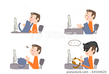 Illustration set of people who are disturbed by cats during remote work 64544620