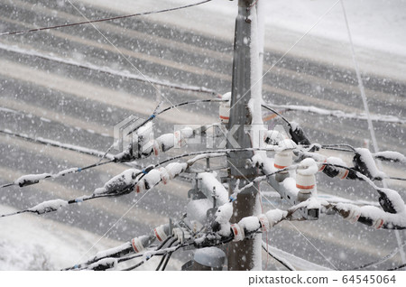 Snow on power lines Snowfall on the plain c-1 64545064