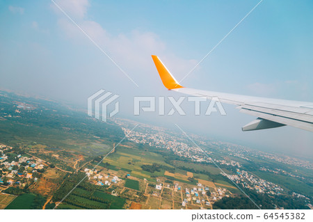 Countryside village view from airplane in Trichy, India 64545382