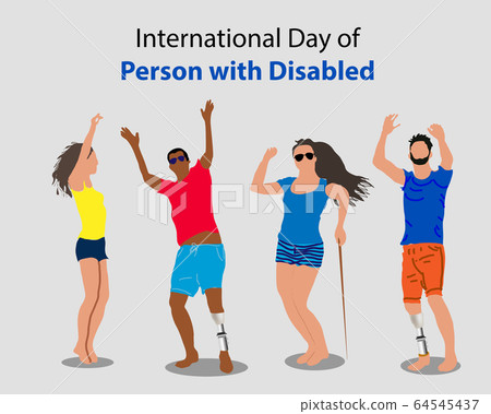 Vector image for the day of the disabled. A group of young people with limited opportunities. Vector image for the day of the disabled. A group of young people with limited opportunities. 64545437