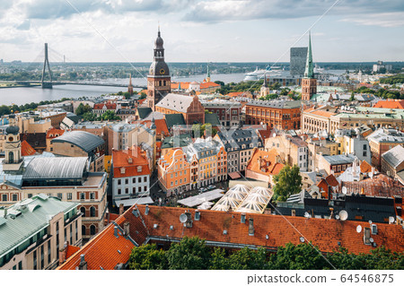 Riga old town panoramic view from St. Peter's Church observatory in Latvia 64546875