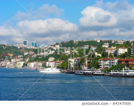 Shipping concept. Ferry with tourists sailing by Shipping concept. Ferry with tourists sailing by 64547000