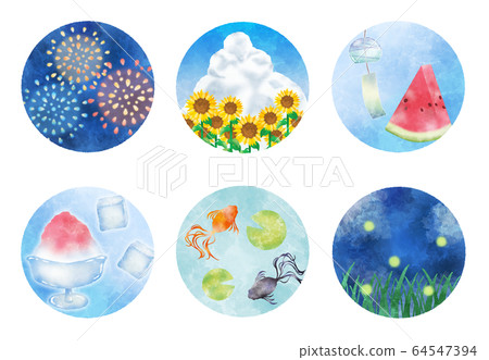Summer tradition icon set watercolor style circle Summer tradition icon set watercolor style circle 64547394