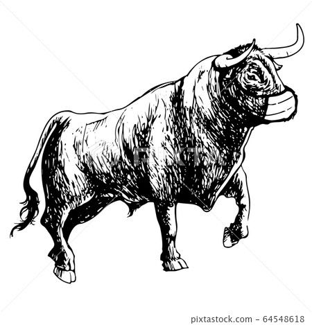 bull with mask on white background 64548618