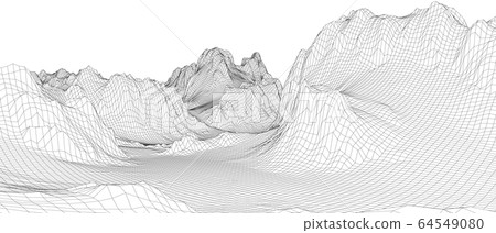Abstract 3d wire-frame landscape. Blueprint style Abstract 3d wire-frame landscape. Blueprint style 64549080