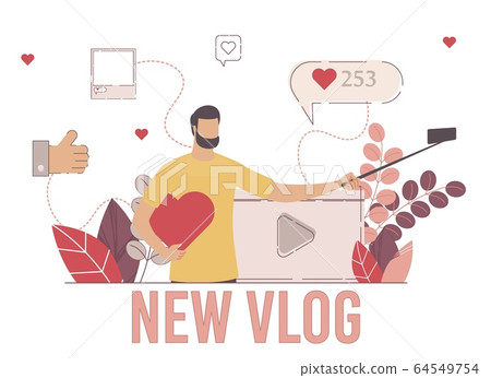 Popular Blogger New Vlog Flat Vector Illustration 64549754