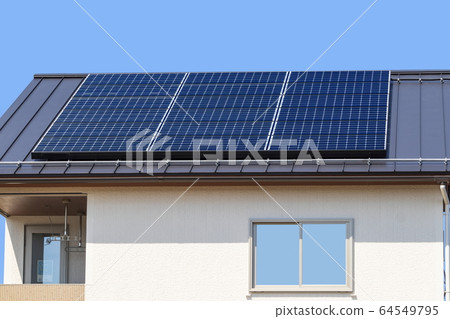 Eco-house _ Solar panel and sky Eco-house _ Solar panel and sky 64549795