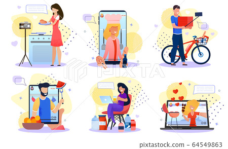 Culinary, Food Blogger Character Flat Vector Set Culinary, Food Blogger Character Flat Vector Set 64549863