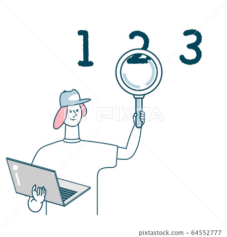 年輕人用筆記本電腦數字和放大鏡 64552777