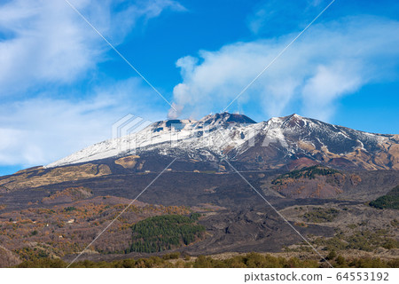 Mount Etna volcano with smoke - Sicily island Italy Europe Mount Etna volcano with smoke - Sicily island Italy Europe 64553192