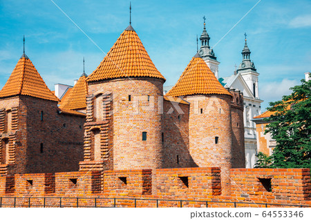 Barbakan Warszawski historic architecture in Warsaw, Poland 64553346