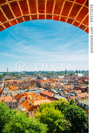 Old town cityscape from Royal Castle Observation Deck in Poznan, Poland 64553858