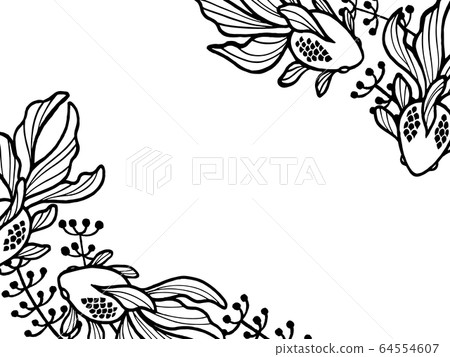 Cut-out diagonal frame of goldfish and aquatic plants Cut-out diagonal frame of goldfish and aquatic plants 64554607