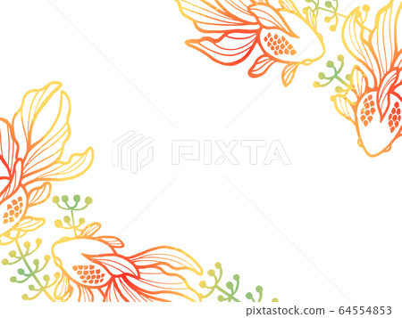 Line drawing illustration of goldfish and aquatic plants Diagonal frame (gradient) Line drawing illustration of goldfish and aquatic plants Diagonal frame (gradient) 64554853