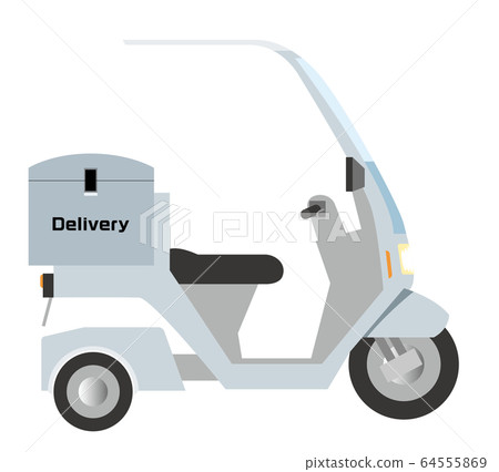 帶有頂棚的送貨箱中的三輪踏板車插圖｜摩托車，送貨上門，運輸 64555869