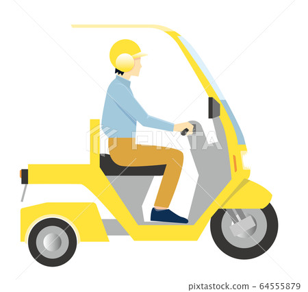 帶有屋頂的踏板車的人的插圖｜交付，摩托車，快遞，運輸｜矢量數據 64555879