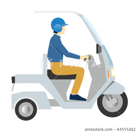 帶有屋頂的踏板車的人的插圖｜交付，摩托車，快遞，運輸｜矢量數據 64555882