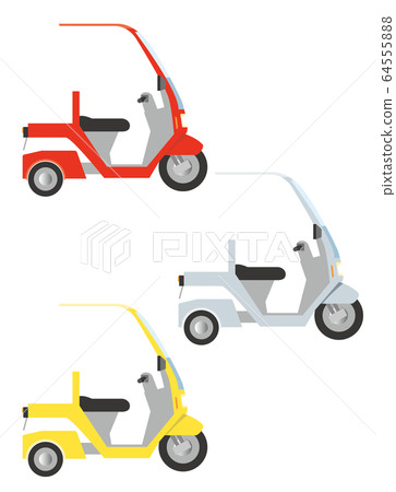 Illustration of a scooter with a roof 3-color set｜Delivery Delivery, Motorcycle, Courier, Transportation｜Vector Data 64555888