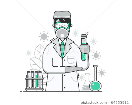 Young Doctor Presents Virus Vaccine in Lab 64555911