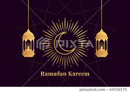 Ramadan Kareem greeting card. Golden lanterns and 64556575