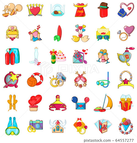 Honeymoon icons set, cartoon style 64557277
