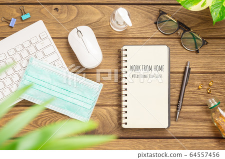 Covid 19 work from home background concept. 64557456