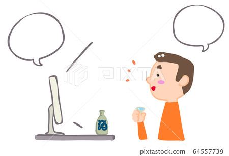 Men having an online drinking party Men having an online drinking party 64557739