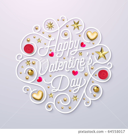 Valentine Day greeting card gold calligraphy text 64558017