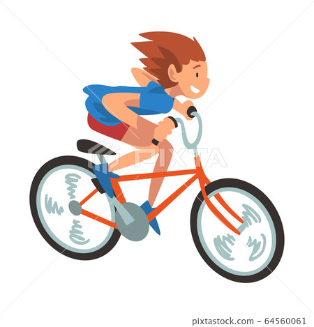 Girl Riding Bike Fast, Teenager Bicyclist, Summer Outdoor Activity Cartoon Vector Illustration 64560061