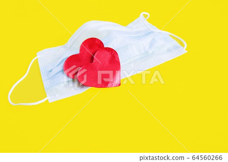 Blue cloth medical mask with two red heart  64560266