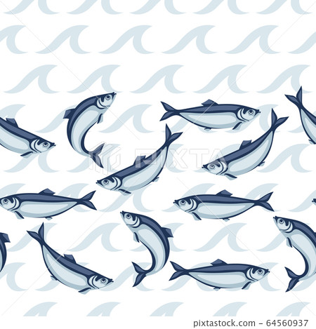 Seamless pattern with herring fish. Pacific sardine. 64560937