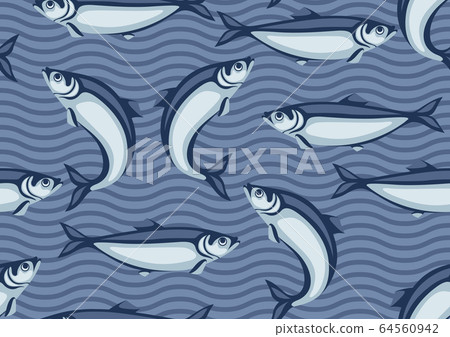 Seamless pattern with herring fish. Pacific sardine. 64560942