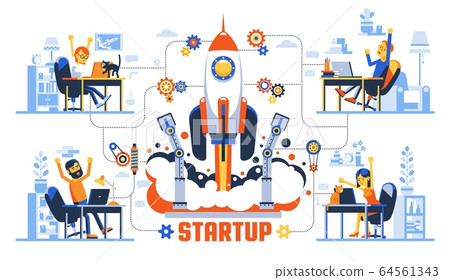 Startup rocket launch creative concept - Stock Illustration [64561343 ...