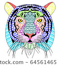 zenart/zentangle style tiger head with moustache,color drawing  for print 64561465